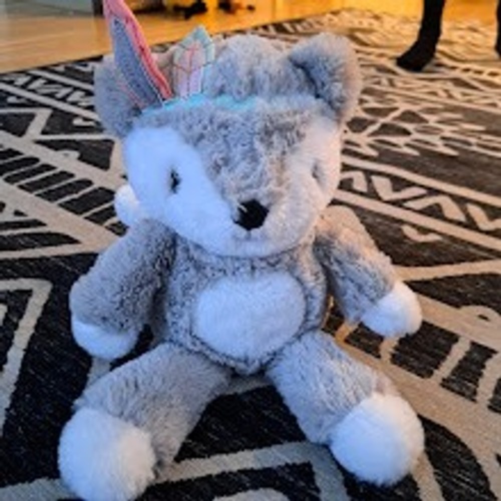 Lambs & Ivy Gray Fox Plush Stuffed Animal Tribal Feather Woodland Nursery Toy